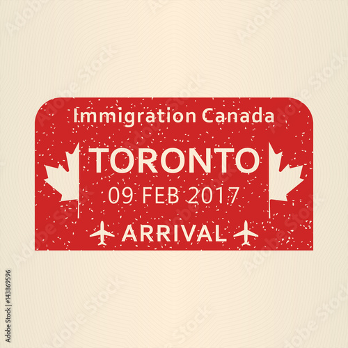 Toronto passport stamp. Travel by plane visa or immigration stamp. Vector illustration.