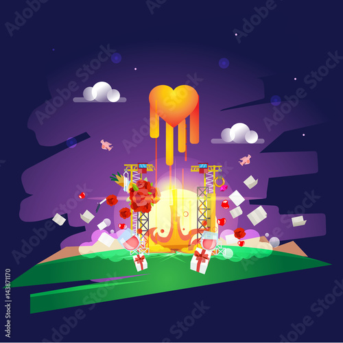 Heart or love icon launch from space port. take off your love concept - vector