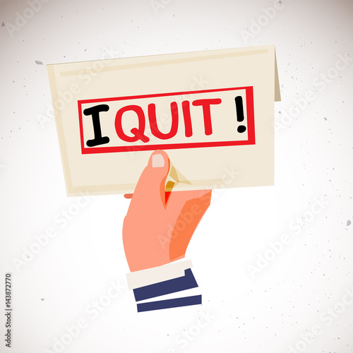 hand holding envelope with text "I Quit" in backside. resignation letter concept - vector illustration