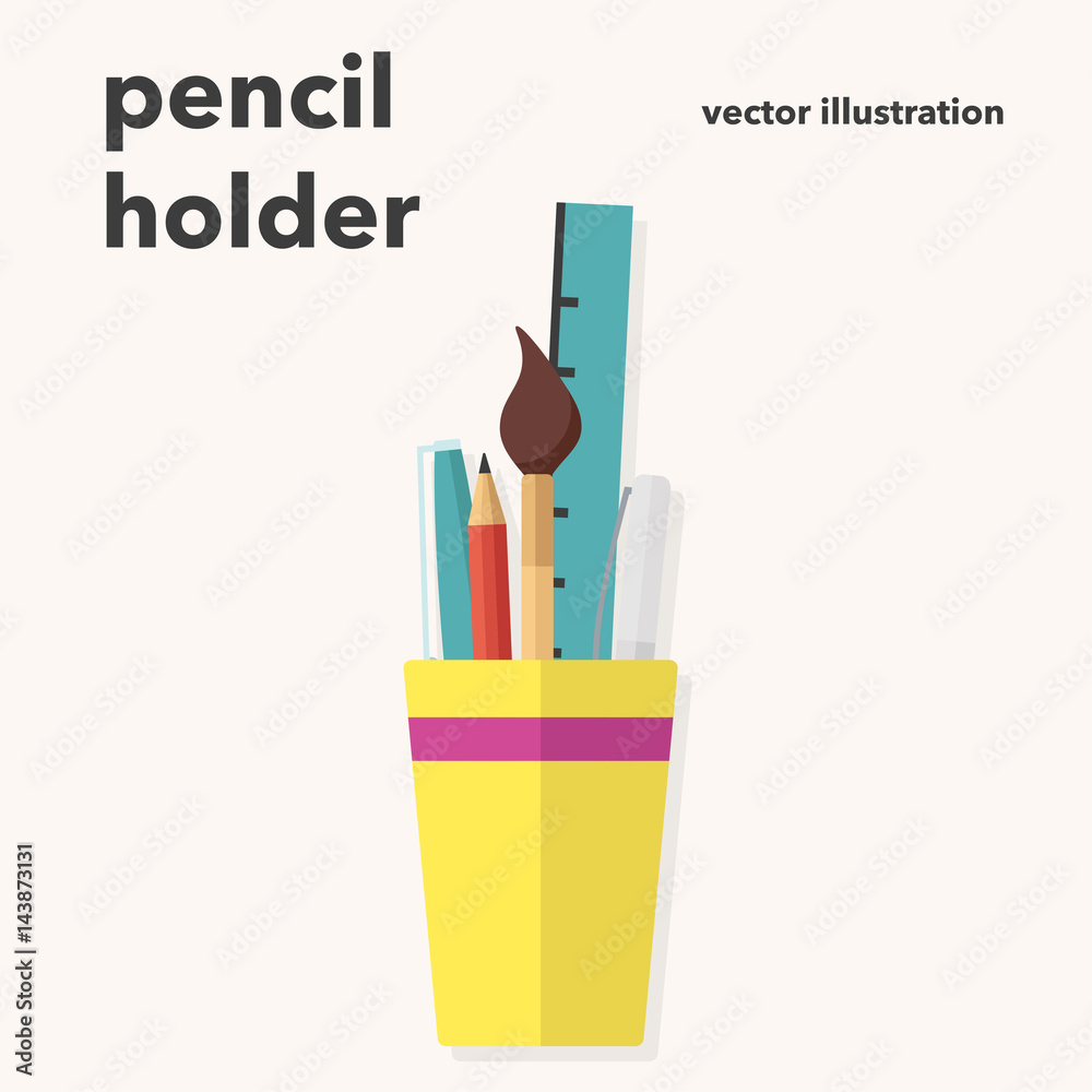 Cup with writing utensils pencil in flat design Vector Image