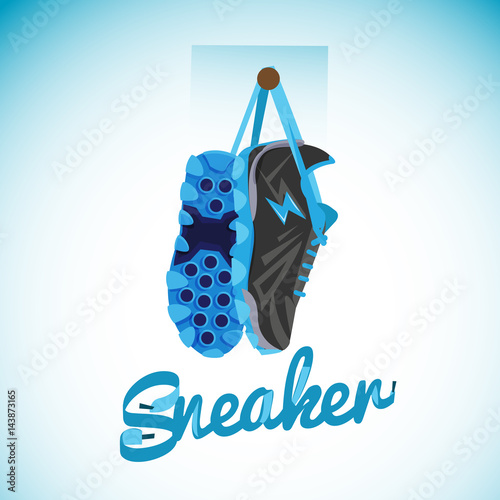 Hanging Sneakers with typographic design - vector