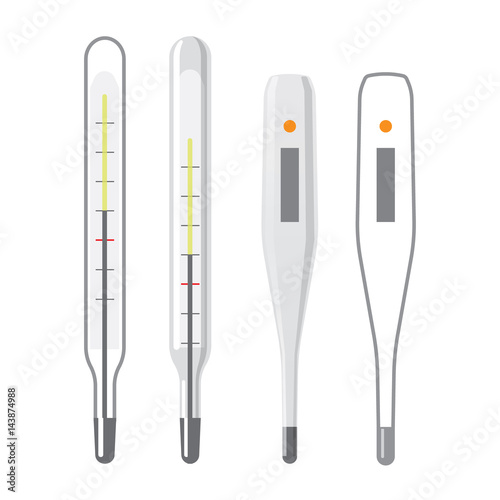 Medical device, thermometer mercury and electronic, flat illustration