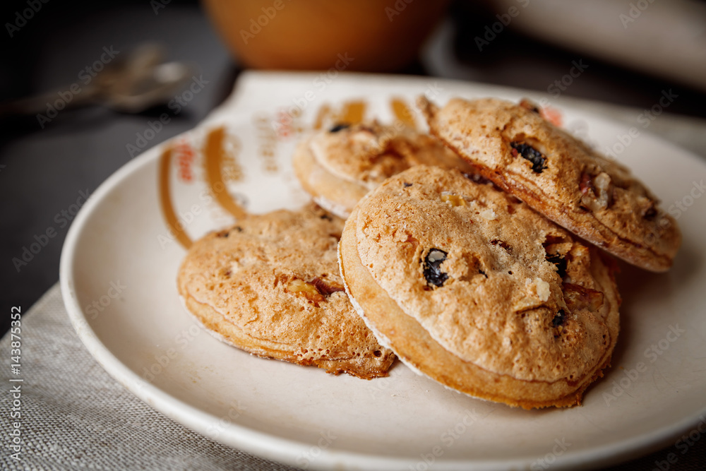 Oatmeal raisin cookies on plate Oatmeal raisin cookies on plate