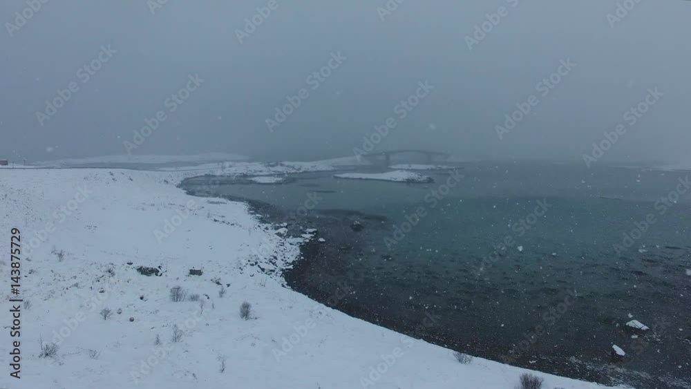 Aerial view of the winter landscape of Lofoten, Norway Aerial view of the winter landscape of Lofoten, Norway