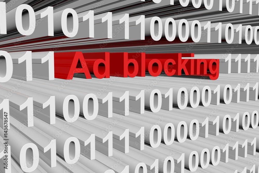 Ad blocking in the form of binary code, 3D illustration
