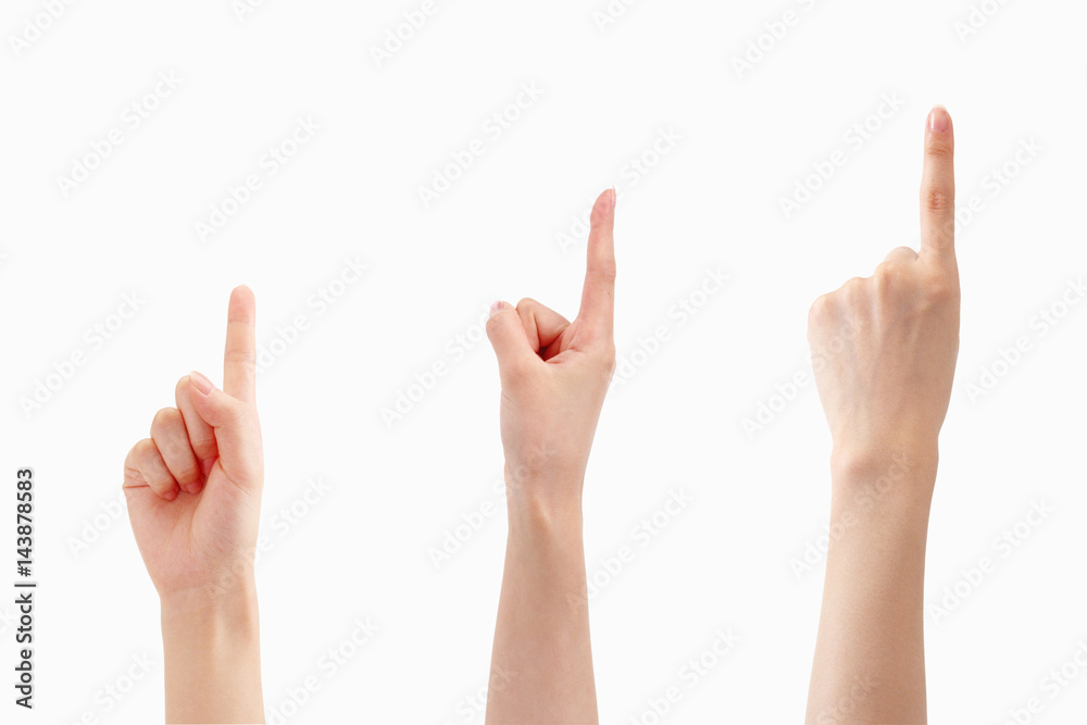 Hands sign of number one isolated with clipping mask.
Hands sign of number one isolated with clipping mask.