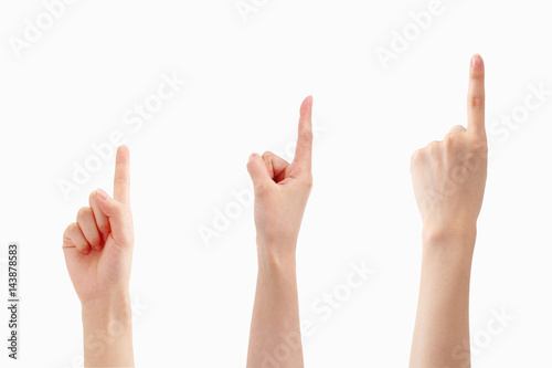 Hands sign of number one isolated with clipping mask.

