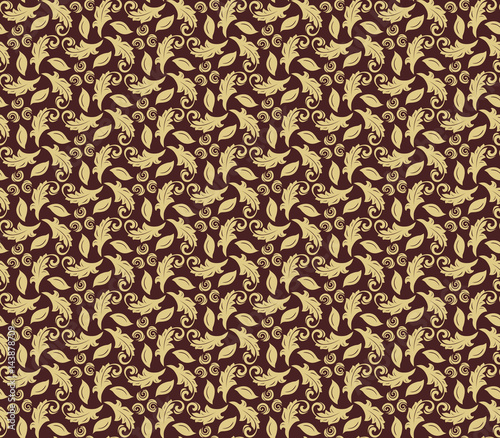 Floral golden ornament. Seamless abstract classic pattern with flowers