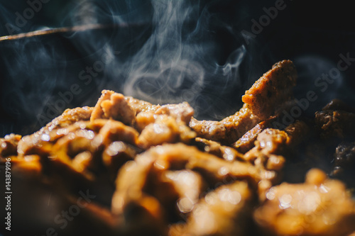 Obraz na plátně Shawarma fried in pan