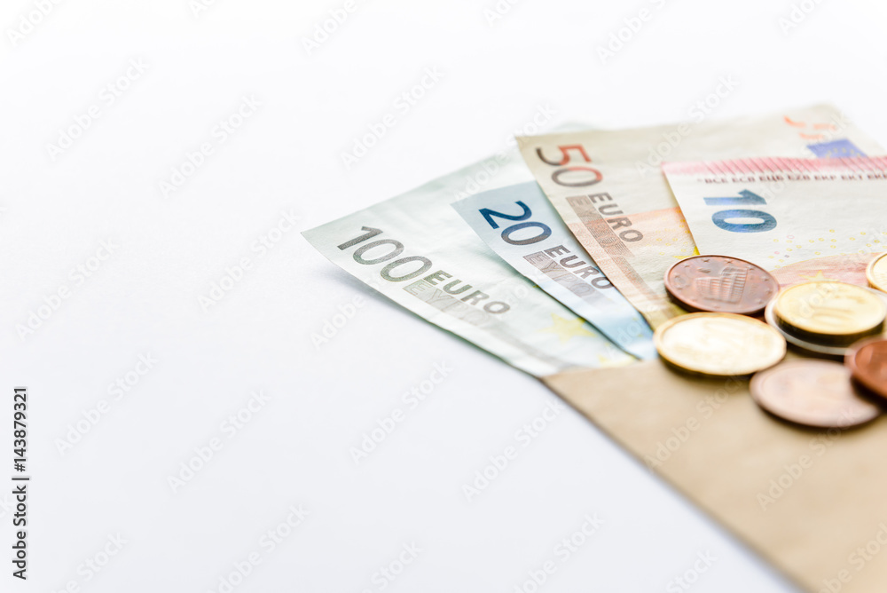 Euro money. banknotes and coins on white background Euro money. banknotes and coins on white background