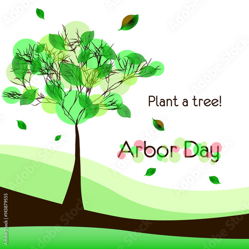Abstract tree on meadow with green foliage isolated on white background. Plant tree in Arbor day. Vector illustration