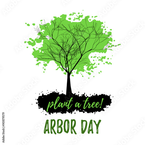 Abstract tree with green foliage in grunge style isolated on white background. Plant tree in Arbor day. Vector illustration