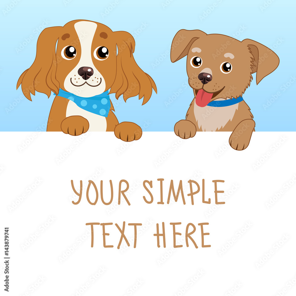Nice Pet. Cartoon Vector Illustration Of Funny Dogs With White Card Or Board Greeting Card Design. Dog With Empty Board On White Background. Nice Pet. Cartoon Vector Illustration Of Funny Dogs With White Card Or Board Greeting Card Design. Dog With Empty Board On White Background.