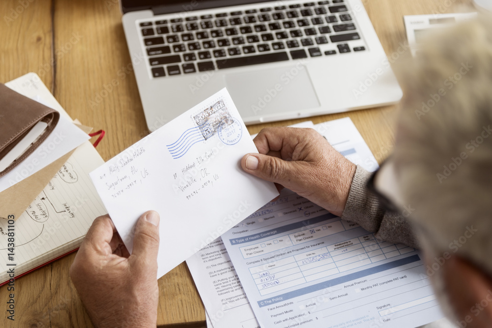 Senir Adult Reading Letter Postcard Concept Senir Adult Reading Letter Postcard Concept