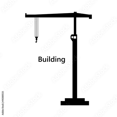 Tower crane silhouette isolated on white background text building