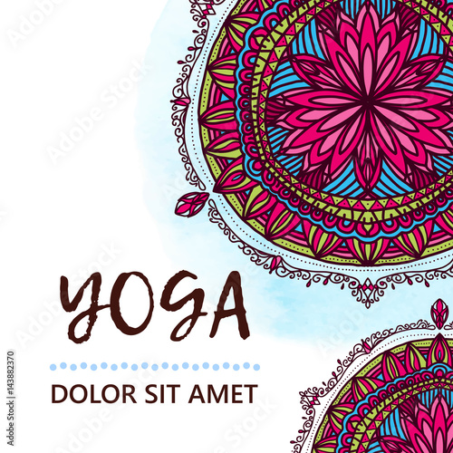 Vintage template design vector illustration of international yoga day. Oriental pattern, vector illustration. Islam, Arabic Indian turkish motifs