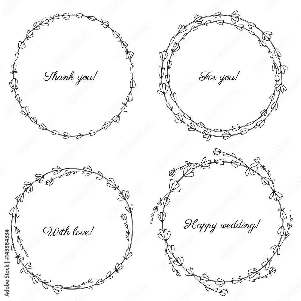 Lavender flowers wreath isolated on a white background, Round frame hand drawn doodle vector sketch herbal vintage graphic engraving collection, set for cards, invitation, wedding design, cosmetics Lavender flowers wreath isolated on a white background, Round frame hand drawn doodle vector sketch herbal vintage graphic engraving collection, set for cards, invitation, wedding design, cosmetics