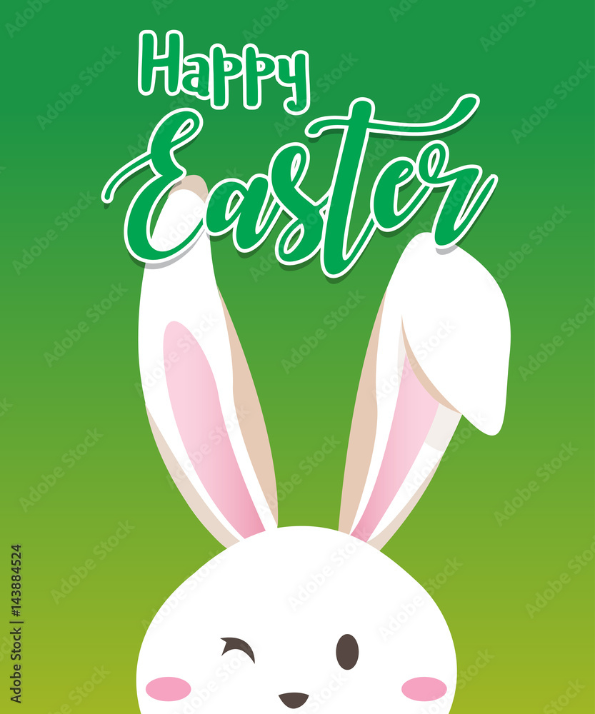Happy easter day with white Easter rabbit.