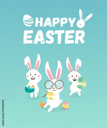 Happy easter day with white Easter rabbit.