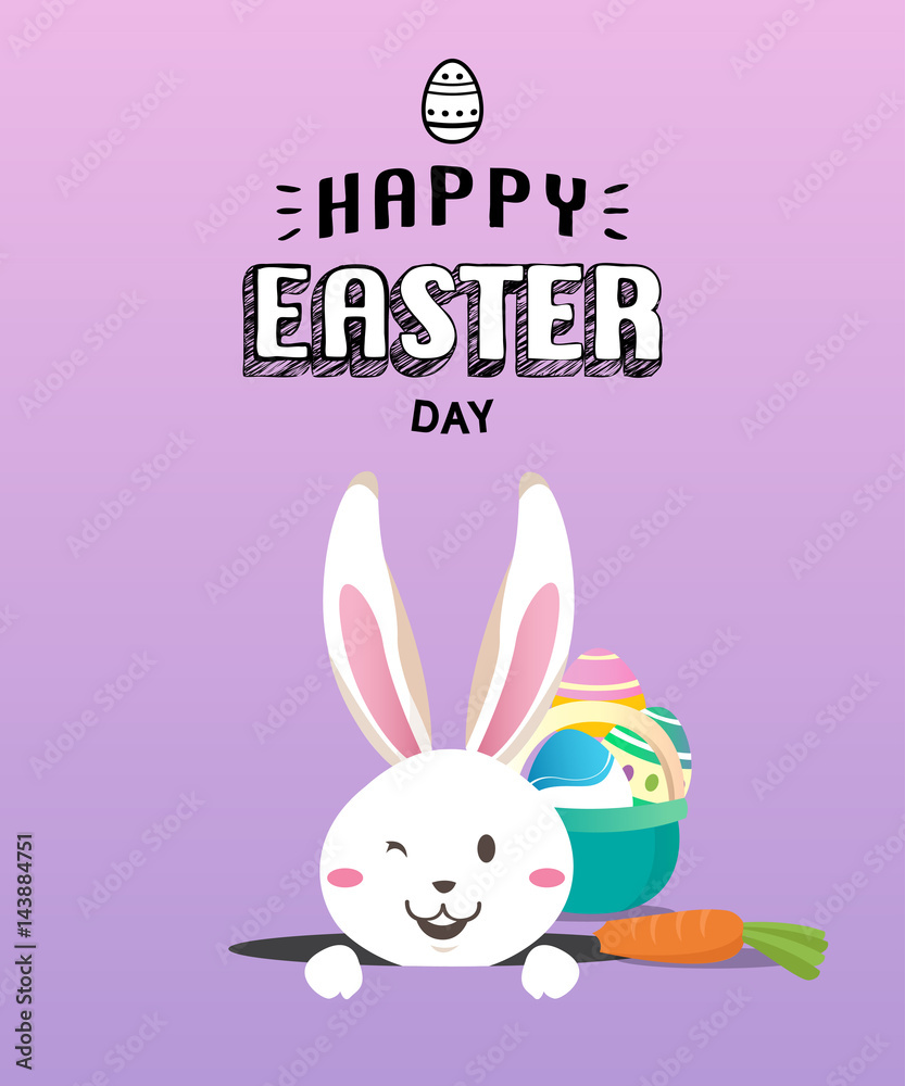 Happy easter day with white Easter rabbit. Happy easter day with white Easter rabbit.