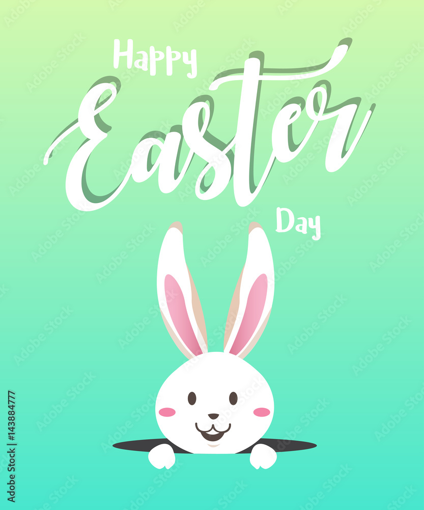 Happy easter day with white Easter rabbit.