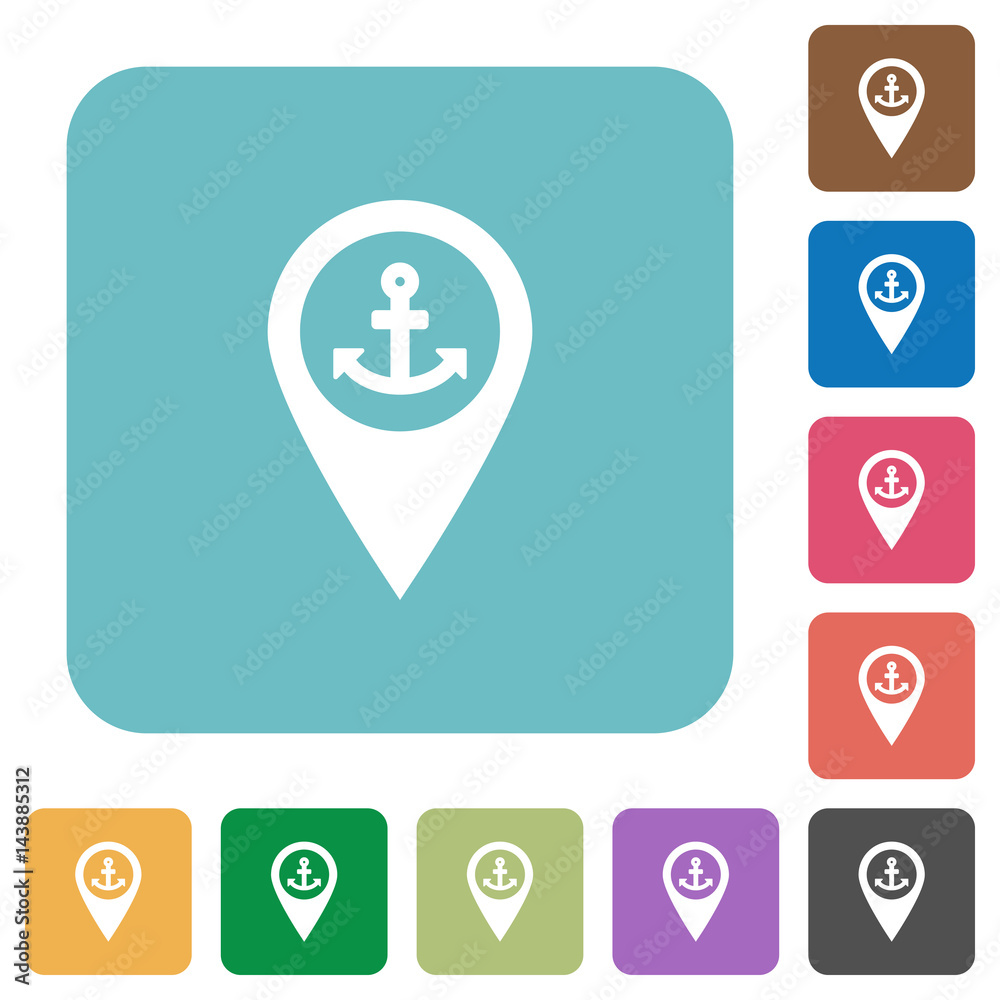 Sea port GPS map location rounded square flat icons Sea port GPS map location rounded square flat icons