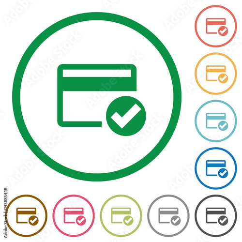 Credit card verified flat icons with outlines