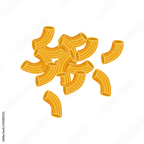 Dry elbow macaroni pasta. Raw pasta, macaroni, cartoon illustration