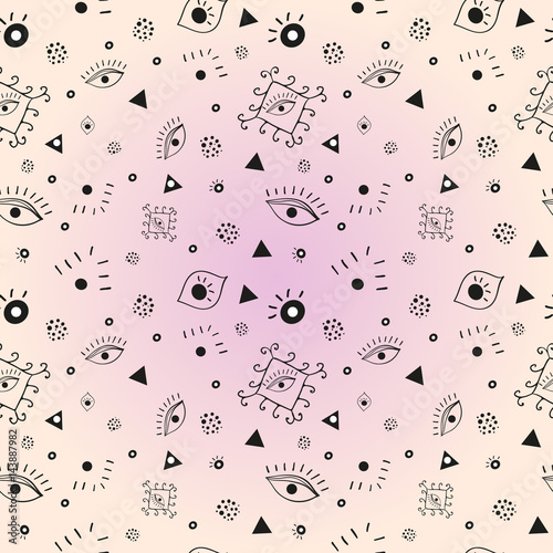 Seamless pattern with eye in boho style. Minimalism and modern style