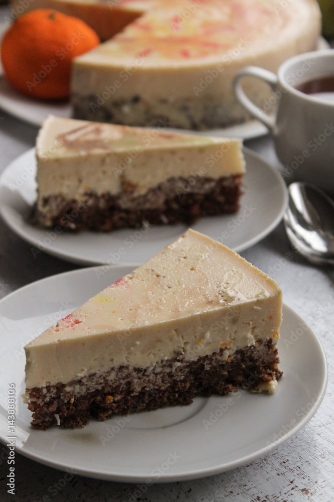 Cheese cake On the layer of biscuit (A piece of cake on a saucer is a tea-party) Cheese cake On the layer of biscuit (A piece of cake on a saucer is a tea-party)