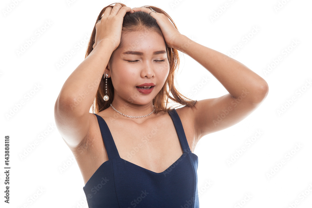 Stressed young Asian businesswoman scream out. Stressed young Asian businesswoman scream out.