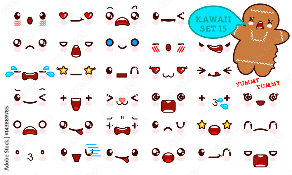 Rosto Emoticon Kawaii Estilo Vector Ilustração Design Royalty Free SVG,  Cliparts, Vetores, e Ilustrações Stock. Image 77781881