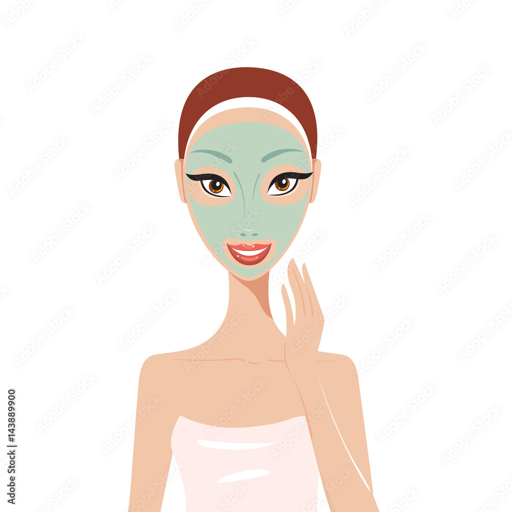 Beautiful happy woman with face mask Spa Skin care concept