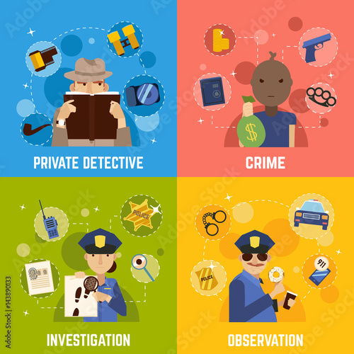 Private Detective Concept Icons Set