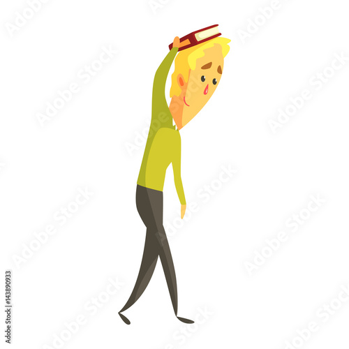 Young blond man standing and holding a book on his hand. Colorful cartoon character