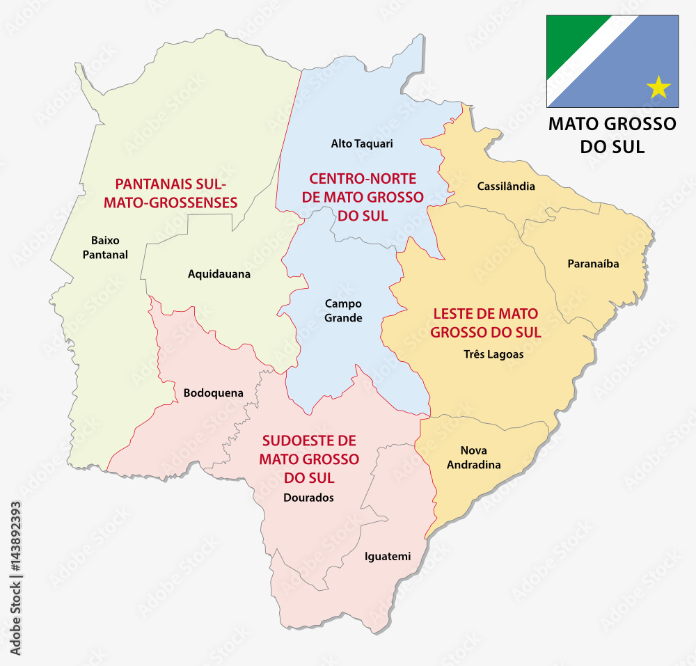 mato grosso do sul administrative and political map with flag Stock ...