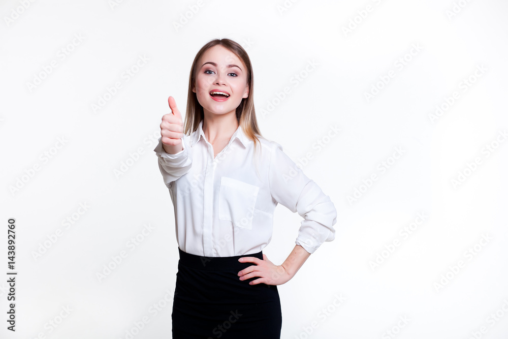 Young attractive business girl on a white background, space for text Young attractive business girl on a white background, space for text