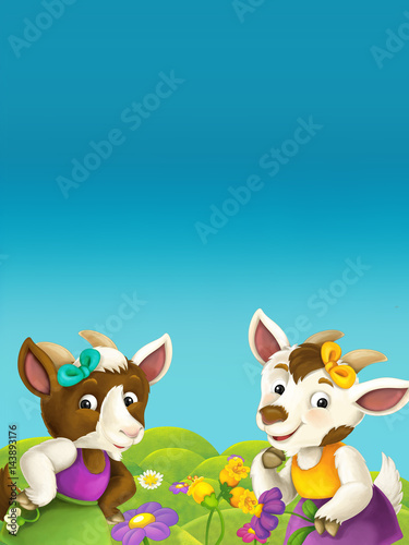 cartoon nature frame with animal goat and space for text