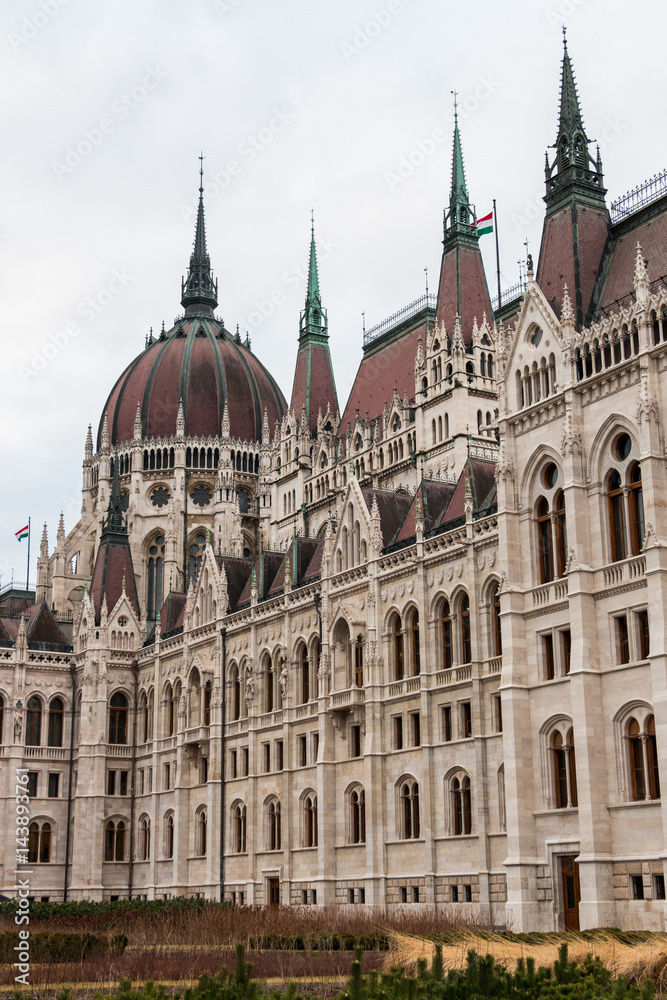Architecture details of the east side of hungarian parliament building located in Budapest, Hungary Architecture details of the east side of hungarian parliament building located in Budapest, Hungary
