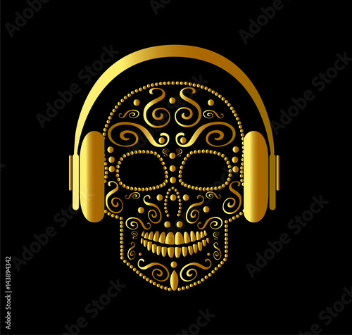 Skull vector with headphones gold color vector
