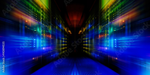 fantastic view of the modern mainframes in data center row