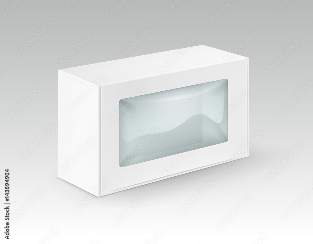 Vector White Blank Cardboard Rectangle Take Away Box For Sandwich, Food, Gift with Plastic Window Mock up Vector White Blank Cardboard Rectangle Take Away Box For Sandwich, Food, Gift with Plastic Window Mock up