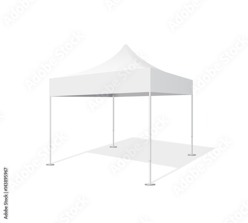 Promotional advertising show outdoor event trade pop-up tent mobile marquee. Illustration isolated on white background with shadow. Realistic mock up, template for your design. Vector EPS10.