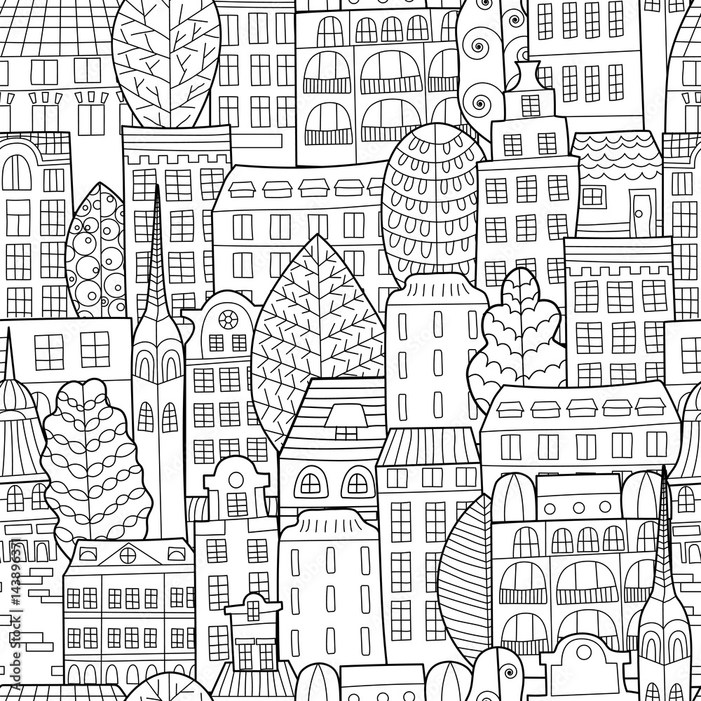 Hand drawn doodle houses.