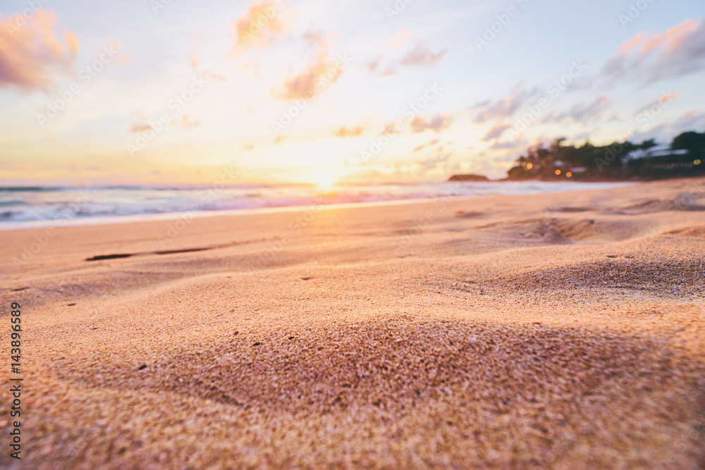 Beautiful landscape. Sunset on the sea shore. Focus on sand. Beautiful landscape. Sunset on the sea shore. Focus on sand.