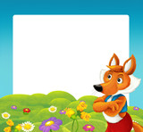 cartoon nature frame with animal fox and space for text