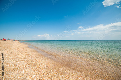 Idyllic sandy beach on the coast of Crimea  Russia