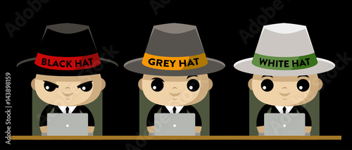 three white black and grey hats cute hackers