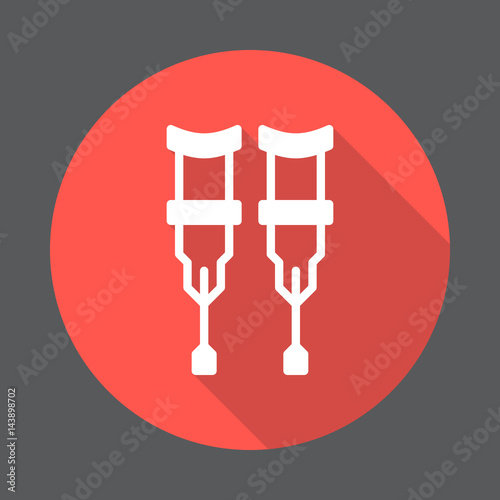 Crutches flat icon. Round colorful button, circular vector sign with long shadow effect. Flat style design
