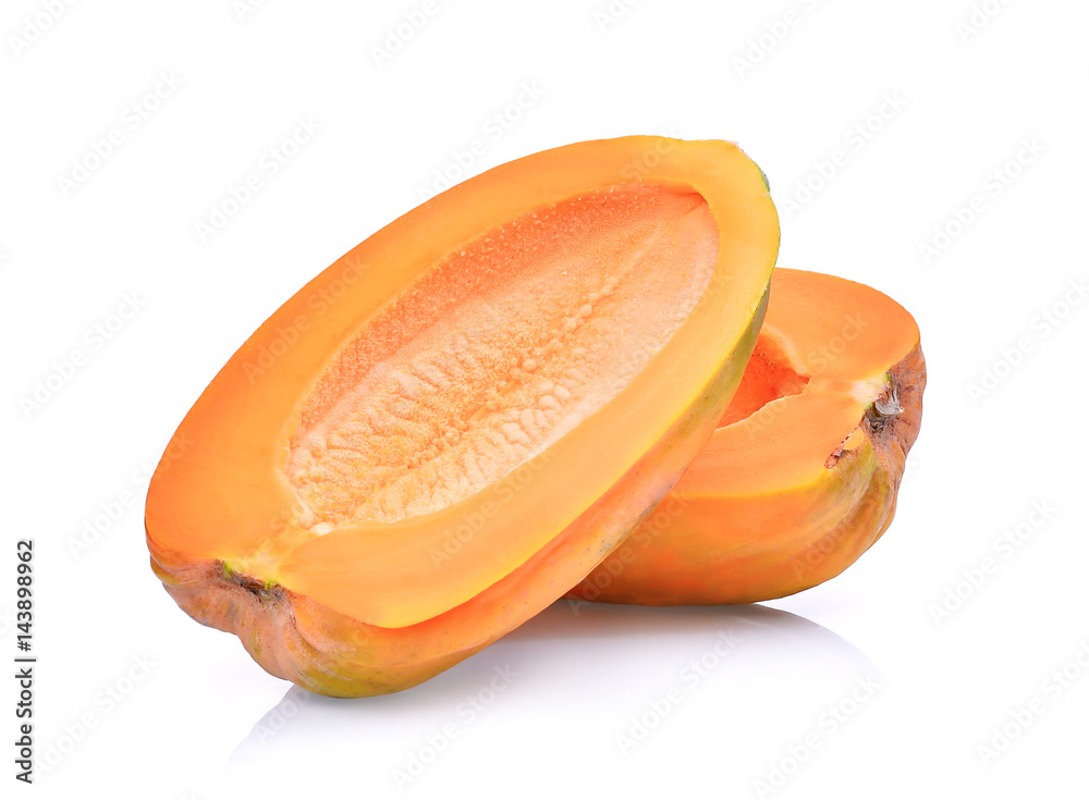 half of fresh papaya seedless isolated on white background half of fresh papaya seedless isolated on white background